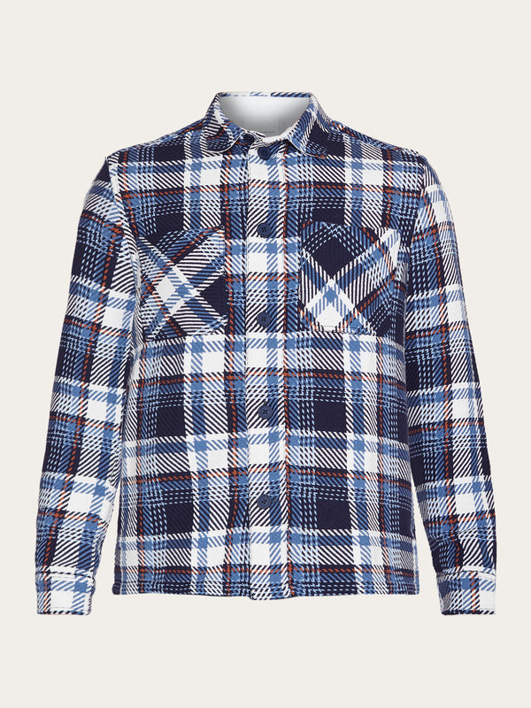 KnowledgeCotton Apparel - MEN Checked overshirt - GOTS/Vegan Overshirts 7021 blue check