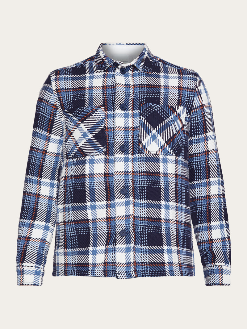 KnowledgeCotton Apparel - MEN Checked overshirt - GOTS/Vegan Overshirts 7021 blue check