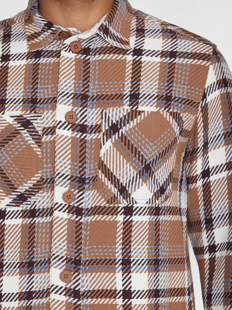 KnowledgeCotton Apparel - MEN Checked overshirt - GOTS/Vegan Overshirts 7026 Brown check