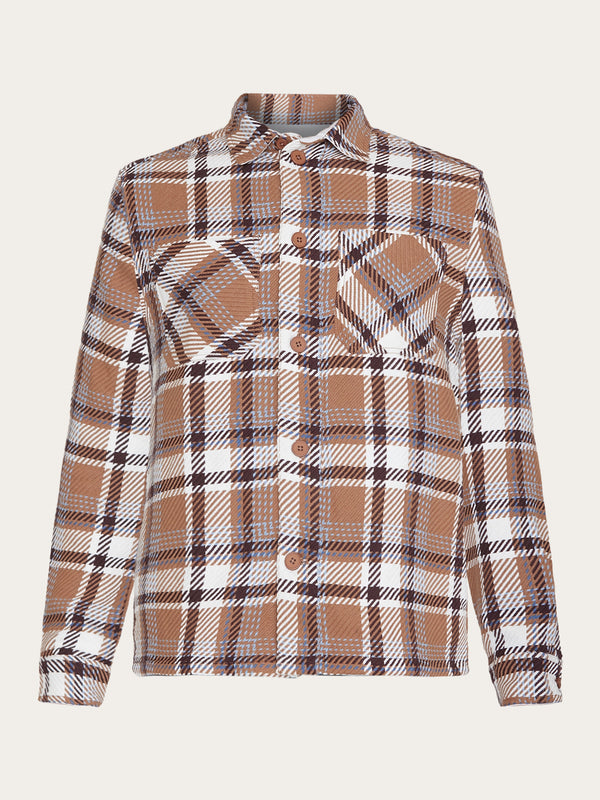 KnowledgeCotton Apparel - MEN Checked overshirt - GOTS/Vegan Overshirts 7026 Brown check