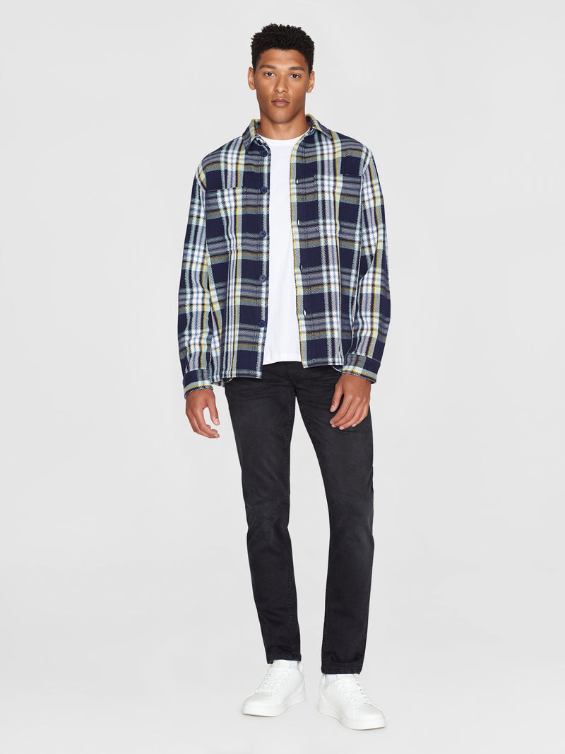 KnowledgeCotton Apparel - MEN Checked overshirt - GOTS/Vegan Overshirts 7021 blue check