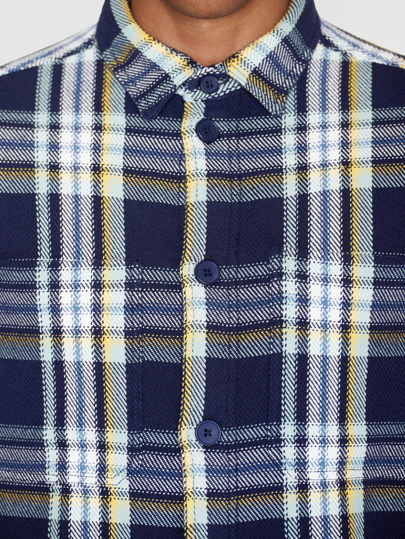 KnowledgeCotton Apparel - MEN Checked overshirt - GOTS/Vegan Overshirts 7021 blue check