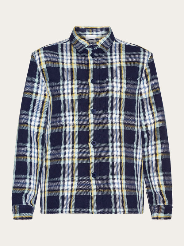 KnowledgeCotton Apparel - MEN Checked overshirt - GOTS/Vegan Overshirts 7021 blue check