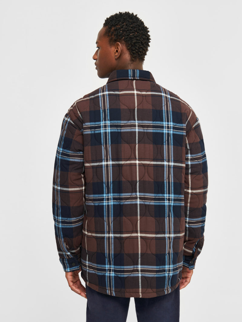 KnowledgeCotton Apparel - MEN Checked quilted oversized overshirt Overshirts 7026 Brown check