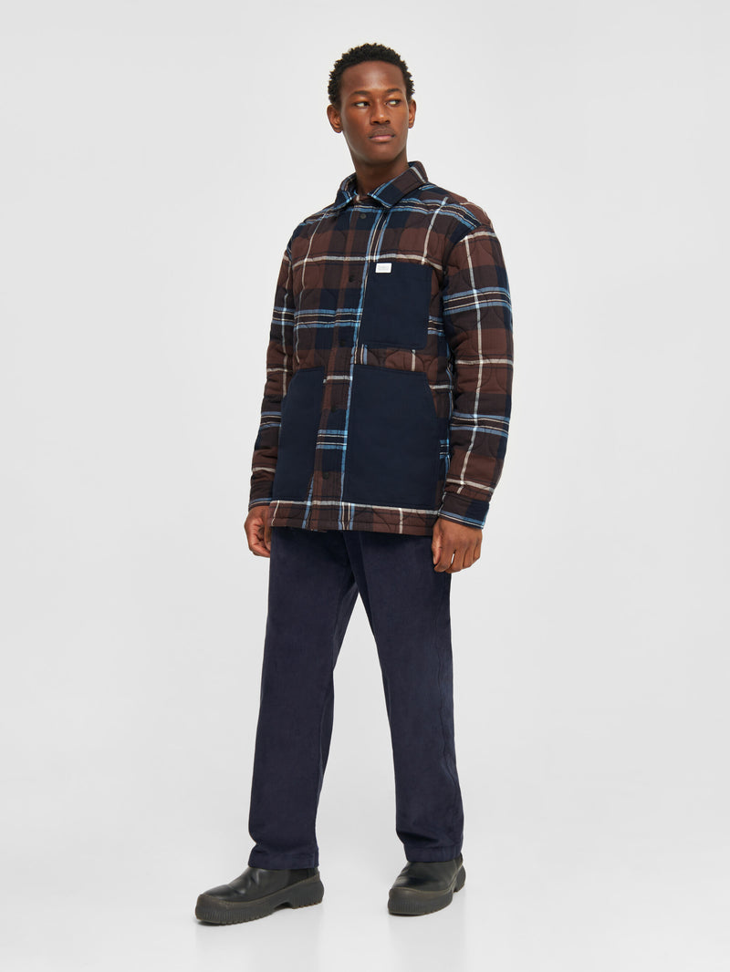 KnowledgeCotton Apparel - MEN Checked quilted oversized overshirt Overshirts 7026 Brown check