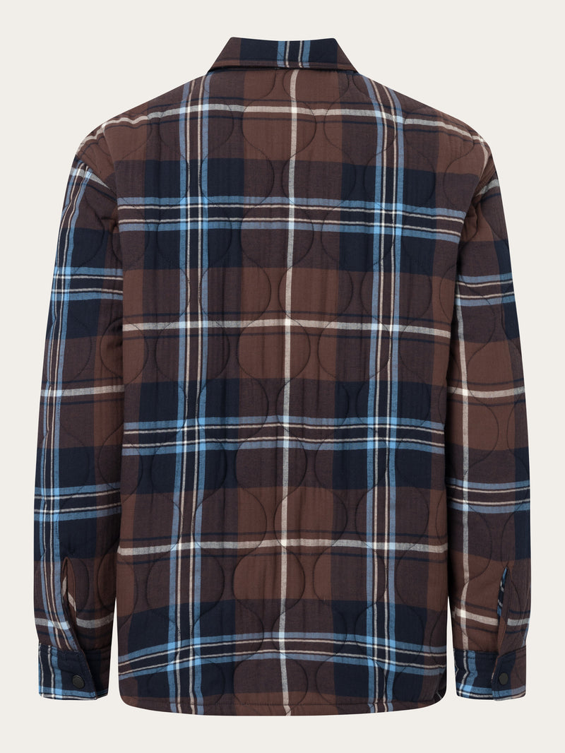 KnowledgeCotton Apparel - MEN Checked quilted oversized overshirt Overshirts 7026 Brown check