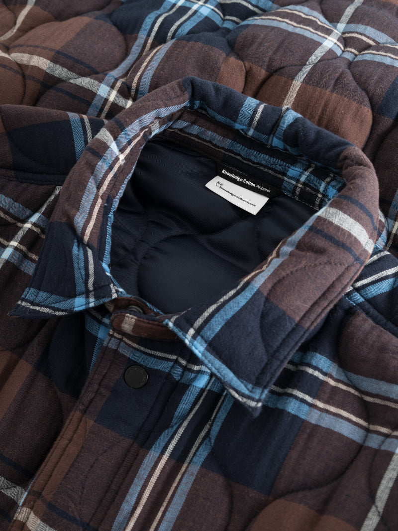 KnowledgeCotton Apparel - MEN Checked quilted oversized overshirt Overshirts 7026 Brown check