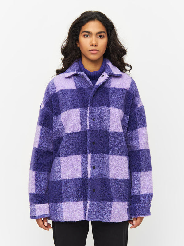 KnowledgeCotton Apparel - WMN Checked teddy overshirt Fleeces 1418 Violet Tulip