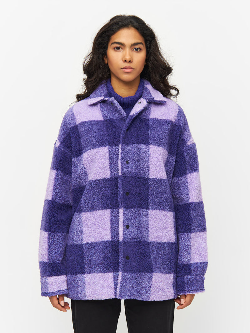 KnowledgeCotton Apparel - WMN Checked teddy overshirt Fleeces 1418 Violet Tulip