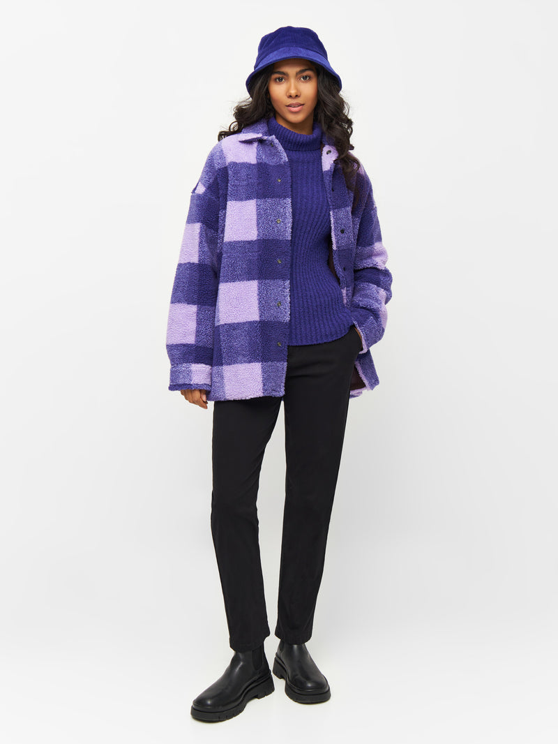 KnowledgeCotton Apparel - WMN Checked teddy overshirt Fleeces 1418 Violet Tulip