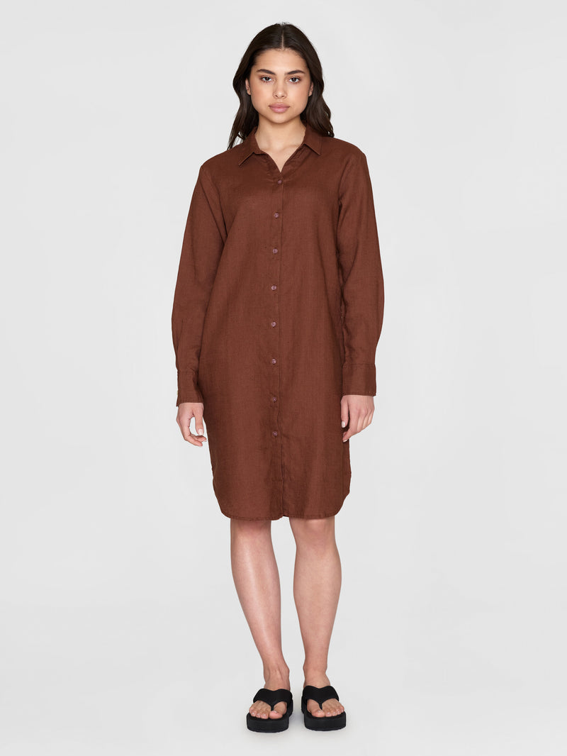 KnowledgeCotton Apparel - WMN Classic linen dress Dresses 1441 Tiramisu