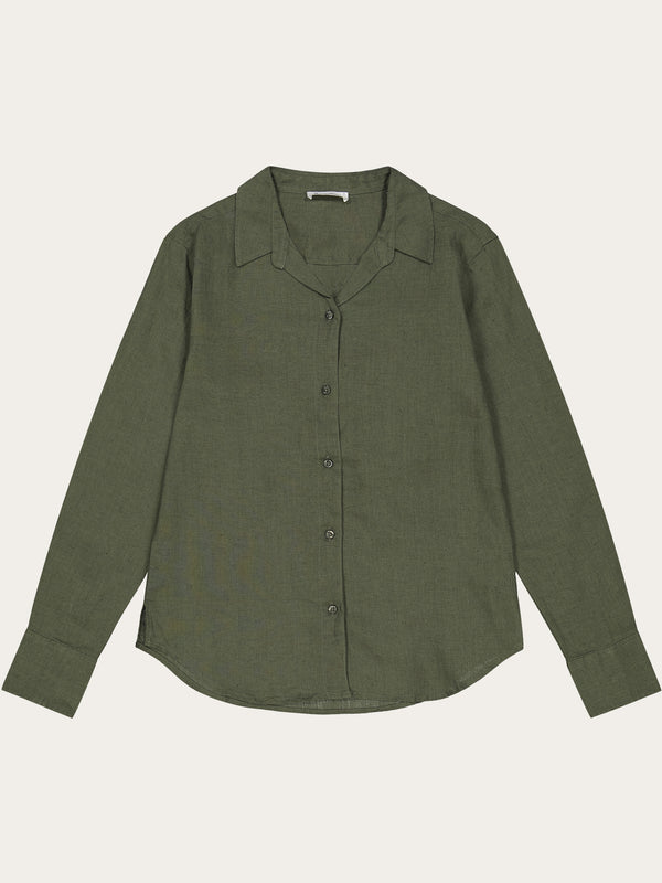 KnowledgeCotton Apparel - WMN Classic reg linen shirt Shirts 1068 Burned Olive