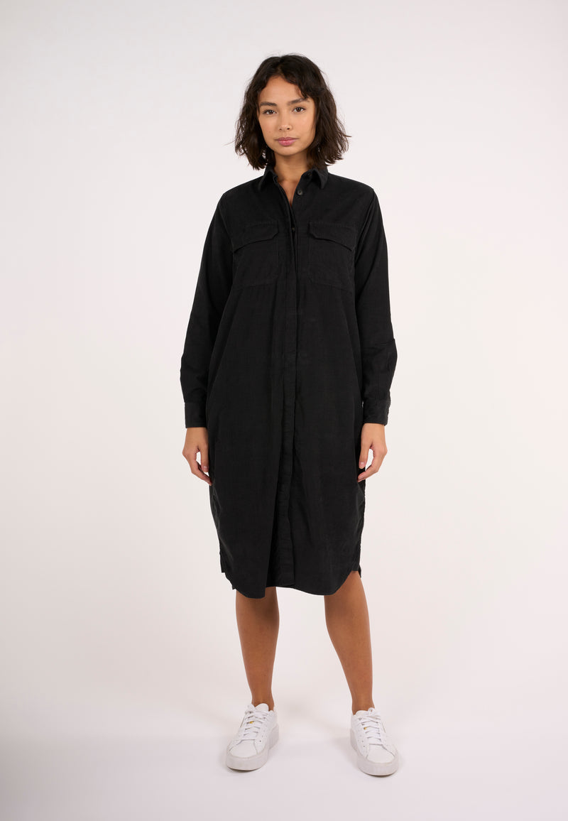 KnowledgeCotton Apparel - WMN Corduroy shirt dress Dresses 1300 Black Jet