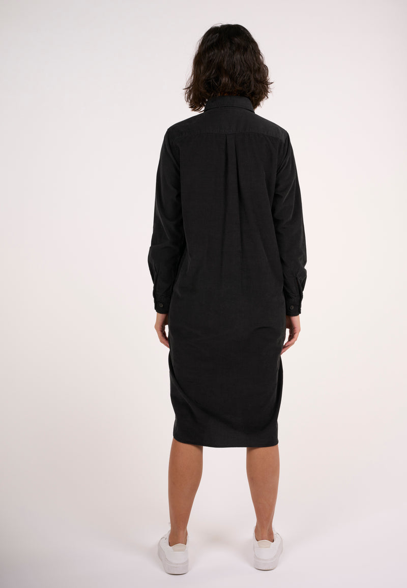 KnowledgeCotton Apparel - WMN Corduroy shirt dress Dresses 1300 Black Jet