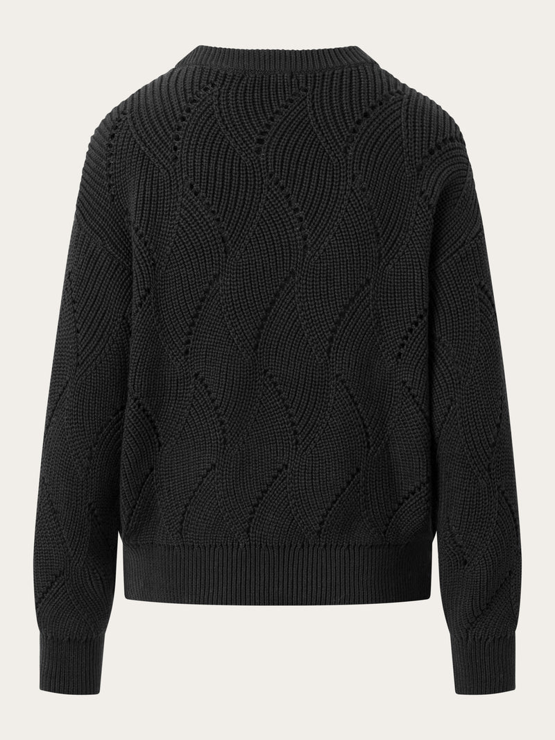 KnowledgeCotton Apparel - WMN Cotton cable crew neck Knits 1300 Black Jet