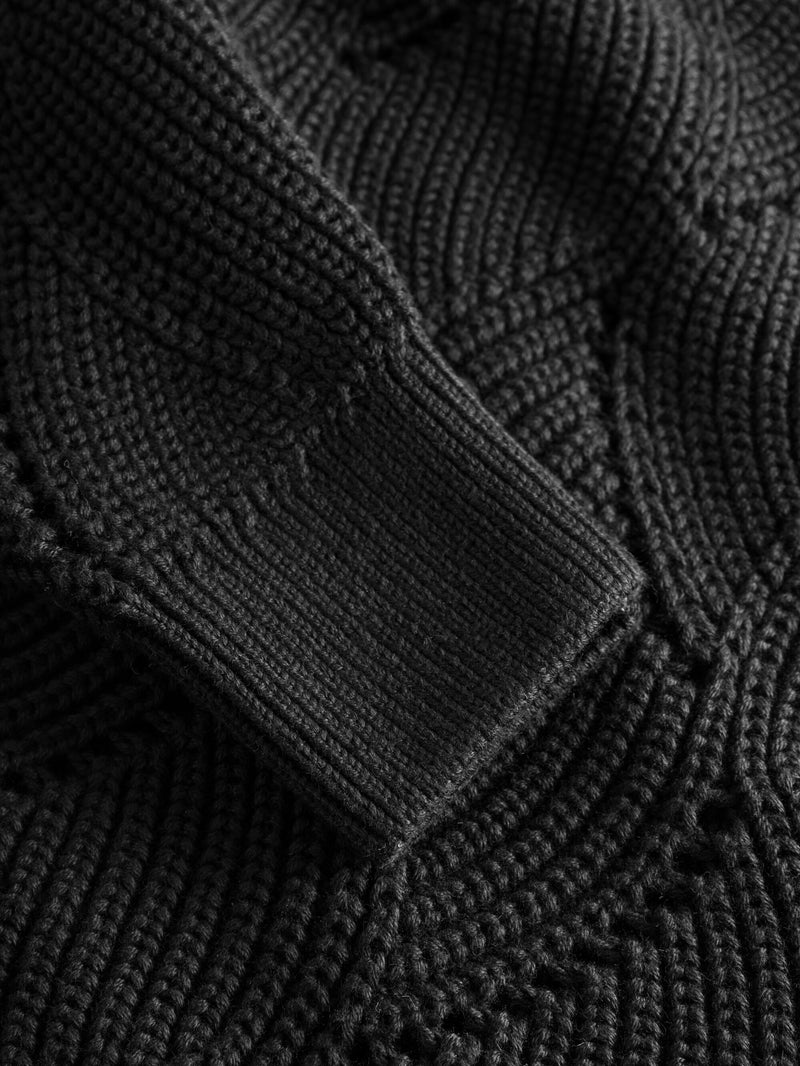 KnowledgeCotton Apparel - WMN Cotton cable crew neck Knits 1300 Black Jet