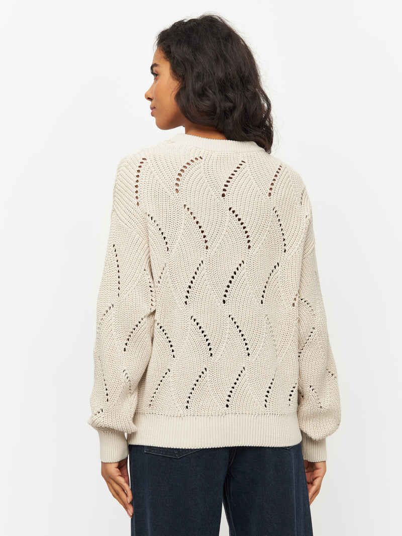 KnowledgeCotton Apparel - WMN Cotton cable crew neck Knits 1348 Buttercream