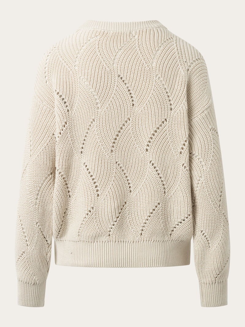 KnowledgeCotton Apparel - WMN Cotton cable crew neck Knits 1348 Buttercream