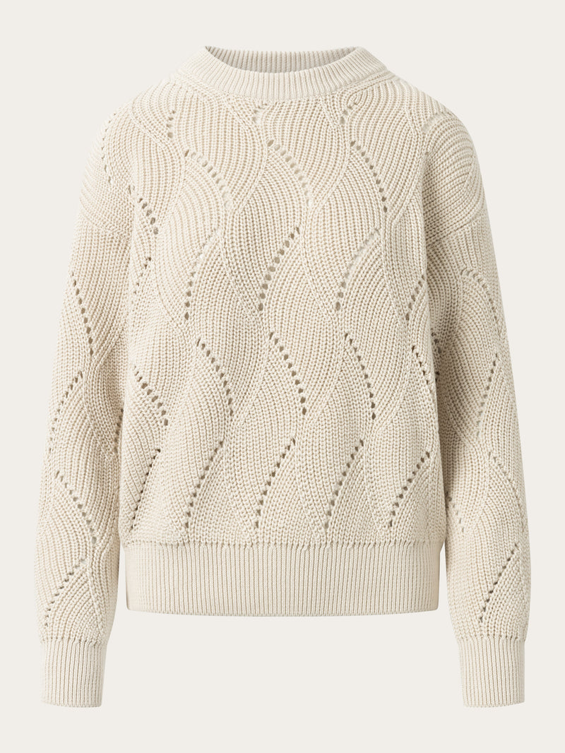 KnowledgeCotton Apparel - WMN Cotton cable crew neck Knits 1348 Buttercream