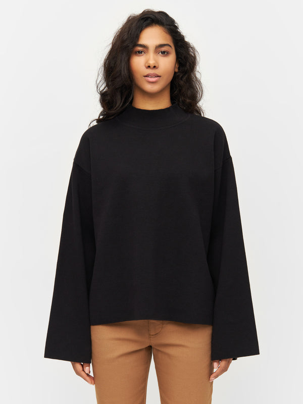 KnowledgeCotton Apparel - WMN Cotton high neck knit Knits 1300 Black Jet