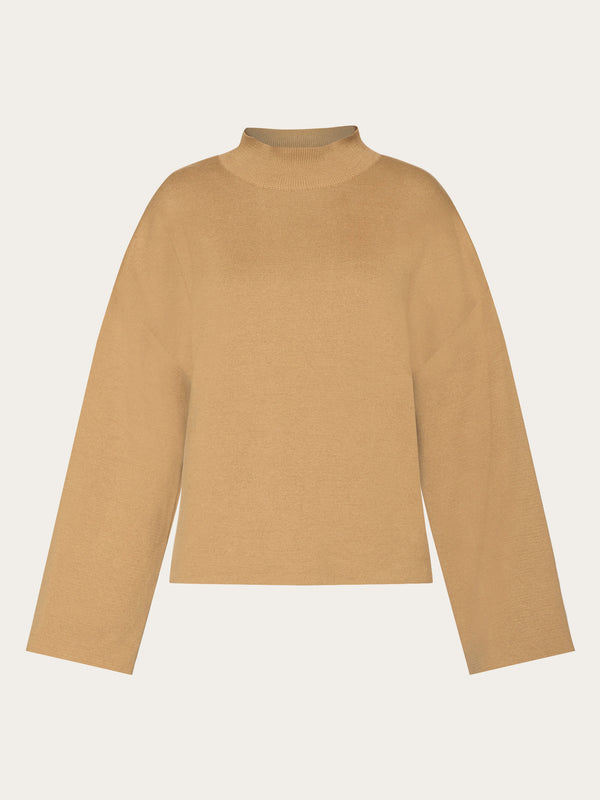 KnowledgeCotton Apparel - WMN Cotton high neck knit Knits 1336 Kelp melange