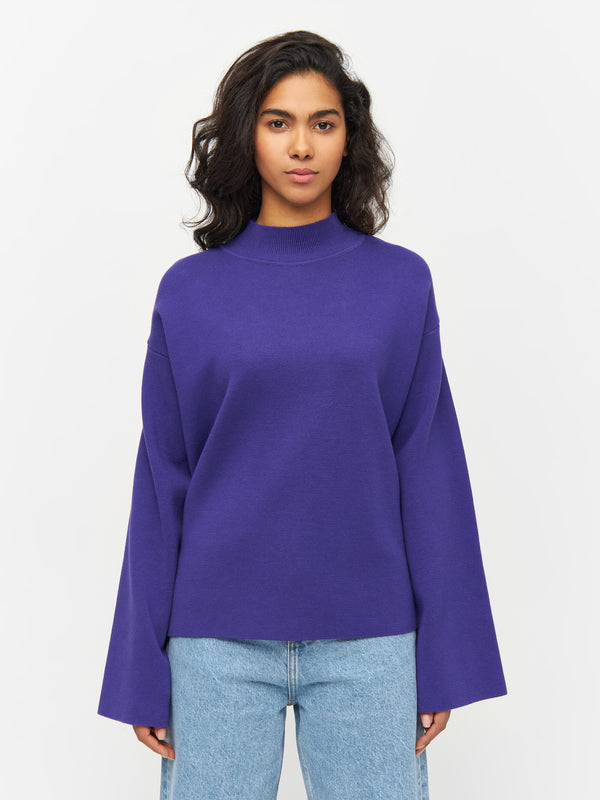 KnowledgeCotton Apparel - WMN Cotton high neck knit Knits 1416 Deep Purple