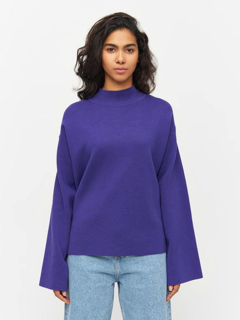 KnowledgeCotton Apparel - WMN Cotton high neck knit Knits 1416 Deep Purple