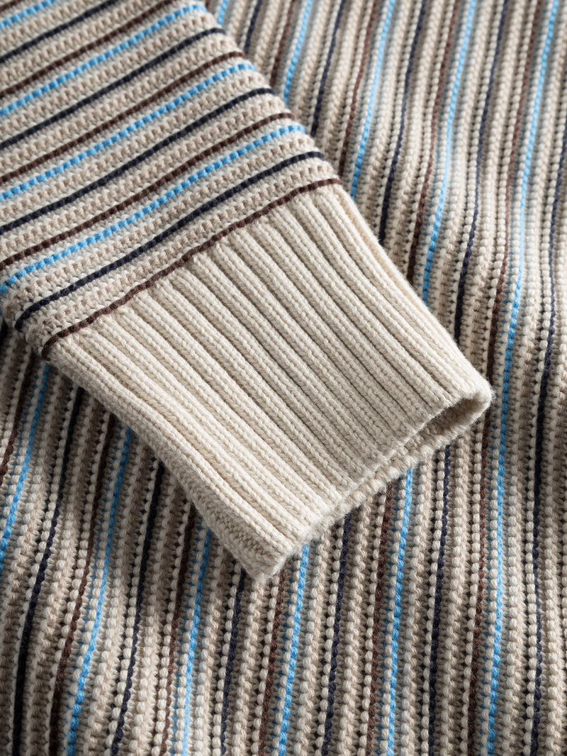 KnowledgeCotton Apparel - MEN Cotton striped knitted crew neck Knits 8030 Beige stripe