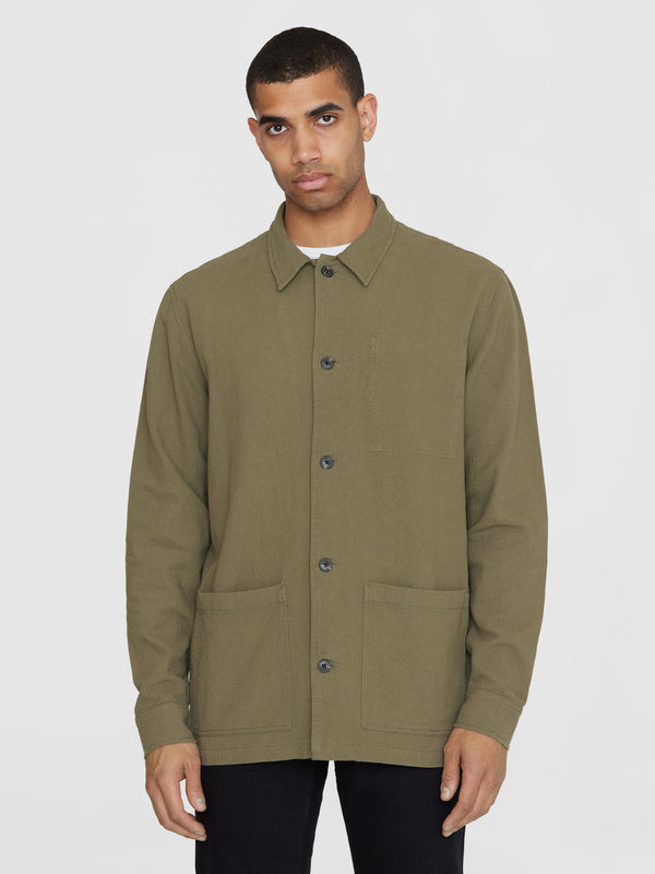 KnowledgeCotton Apparel - MEN Crushed cotton overshirt - GOTS/Vegan Overshirts 1068 Burned Olive