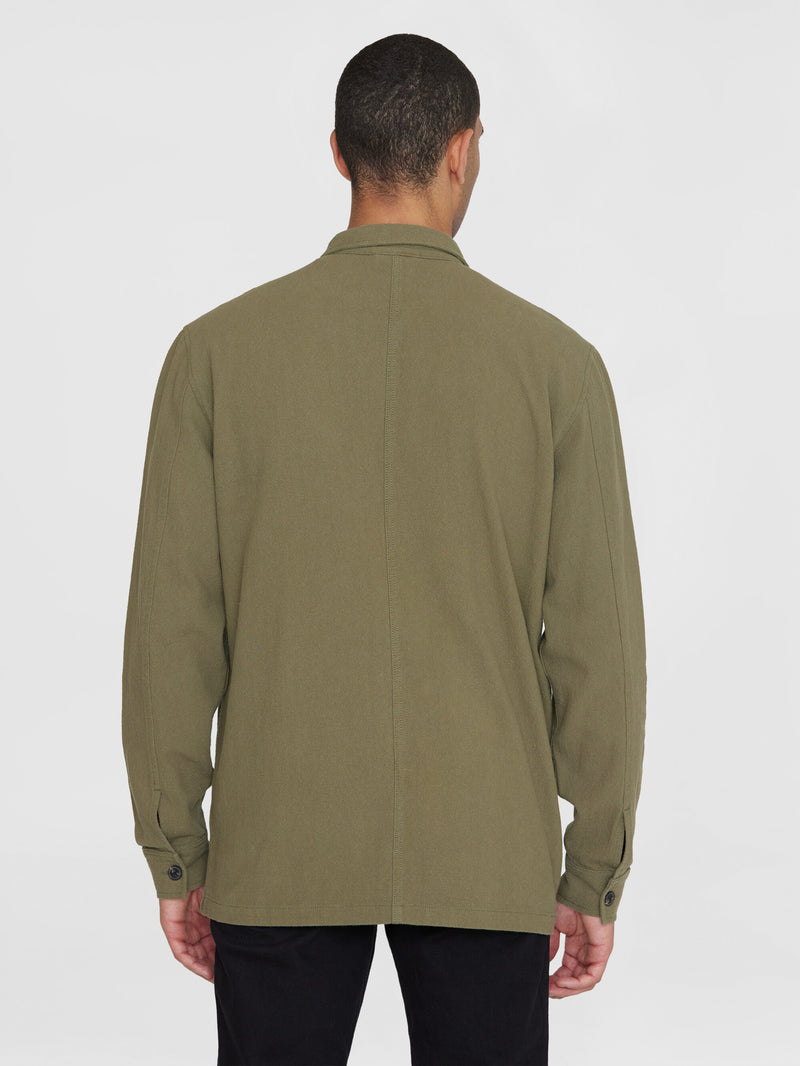 KnowledgeCotton Apparel - MEN Crushed cotton overshirt - GOTS/Vegan Overshirts 1068 Burned Olive