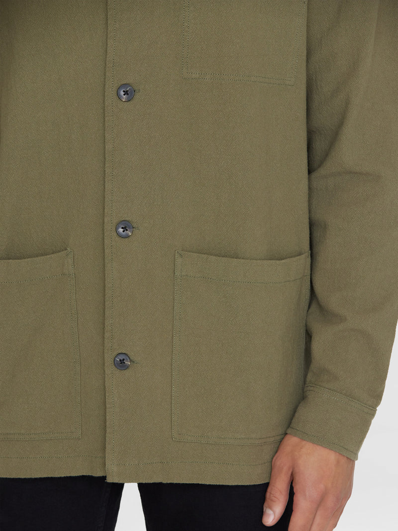 KnowledgeCotton Apparel - MEN Crushed cotton overshirt - GOTS/Vegan Overshirts 1068 Burned Olive