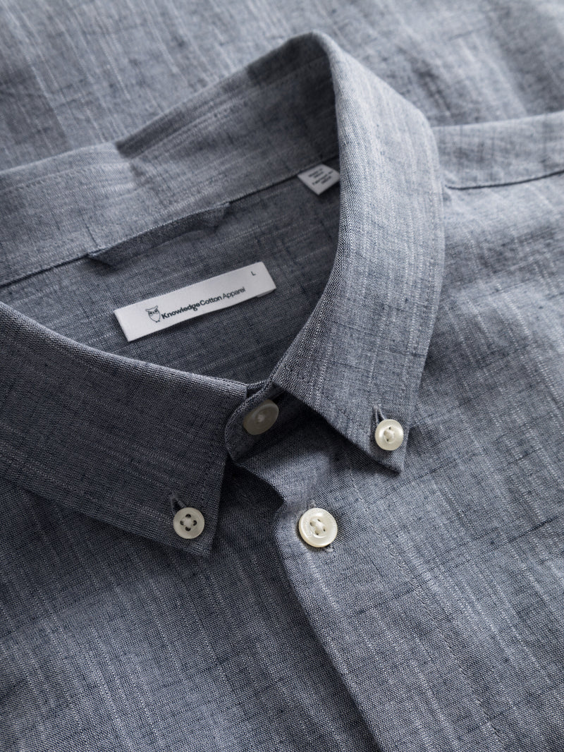 KnowledgeCotton Apparel - MEN Custom fit linen shirt Shirts 1001 Total Eclipse