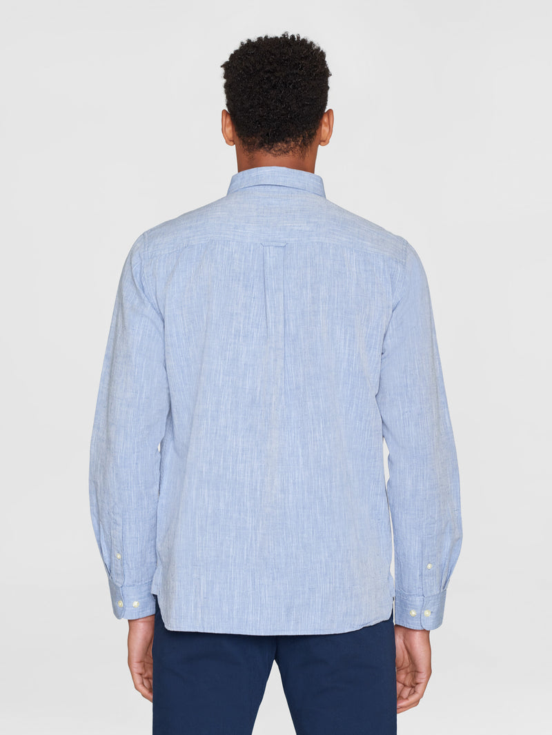 KnowledgeCotton Apparel - MEN Custom fit linen shirt Shirts 1432 Moonlight Blue