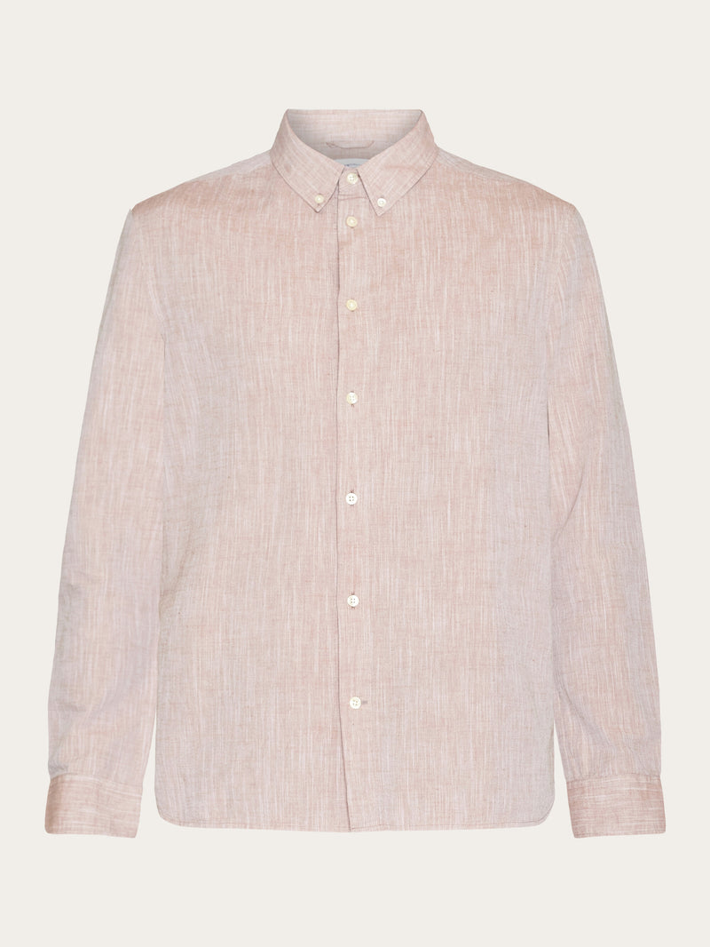 KnowledgeCotton Apparel - MEN Custom fit linen shirt Shirts 1437 Chocolate Malt