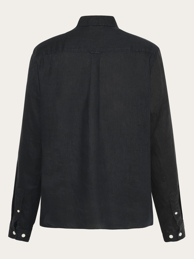 KnowledgeCotton Apparel - MEN Custom fit linen shirt Shirts 1300 Black Jet