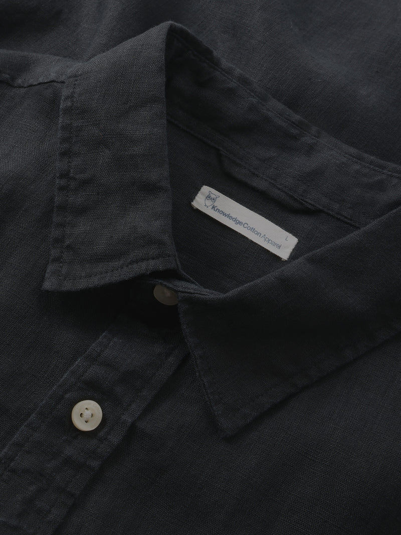 KnowledgeCotton Apparel - MEN Custom fit linen shirt Shirts 1300 Black Jet