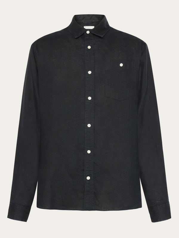 KnowledgeCotton Apparel - MEN Custom fit linen shirt Shirts 1300 Black Jet