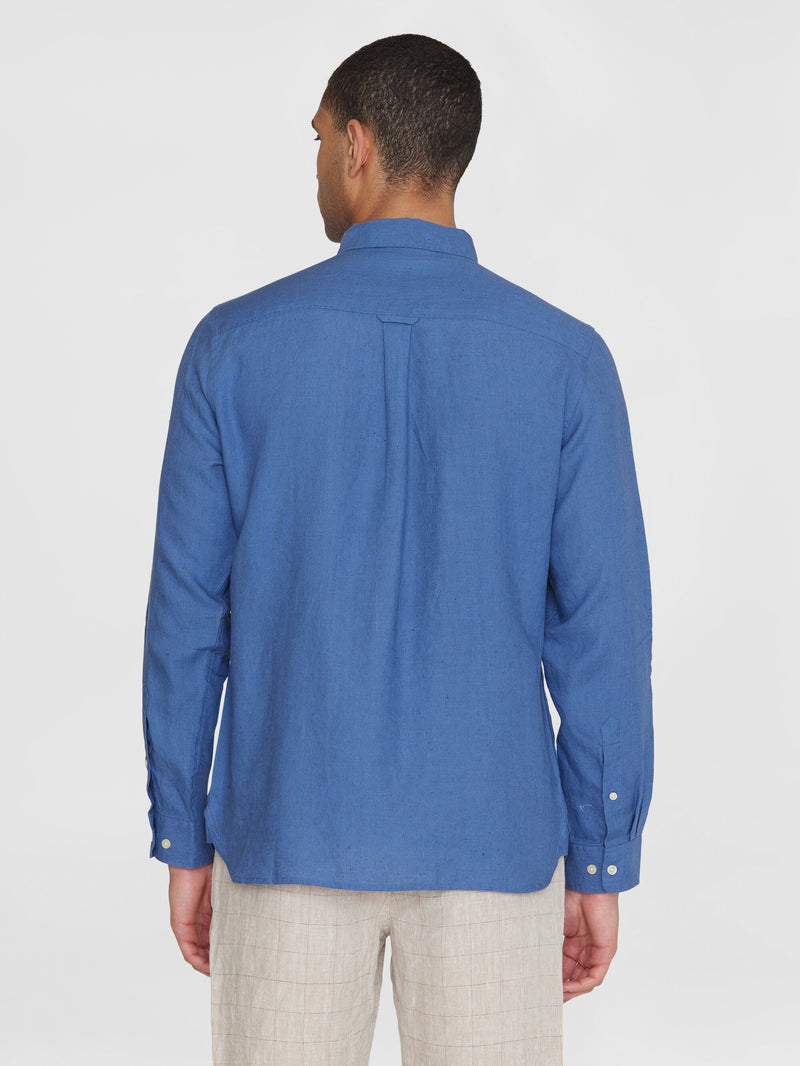 KnowledgeCotton Apparel - MEN Custom fit linen shirt Shirts 1432 Moonlight Blue