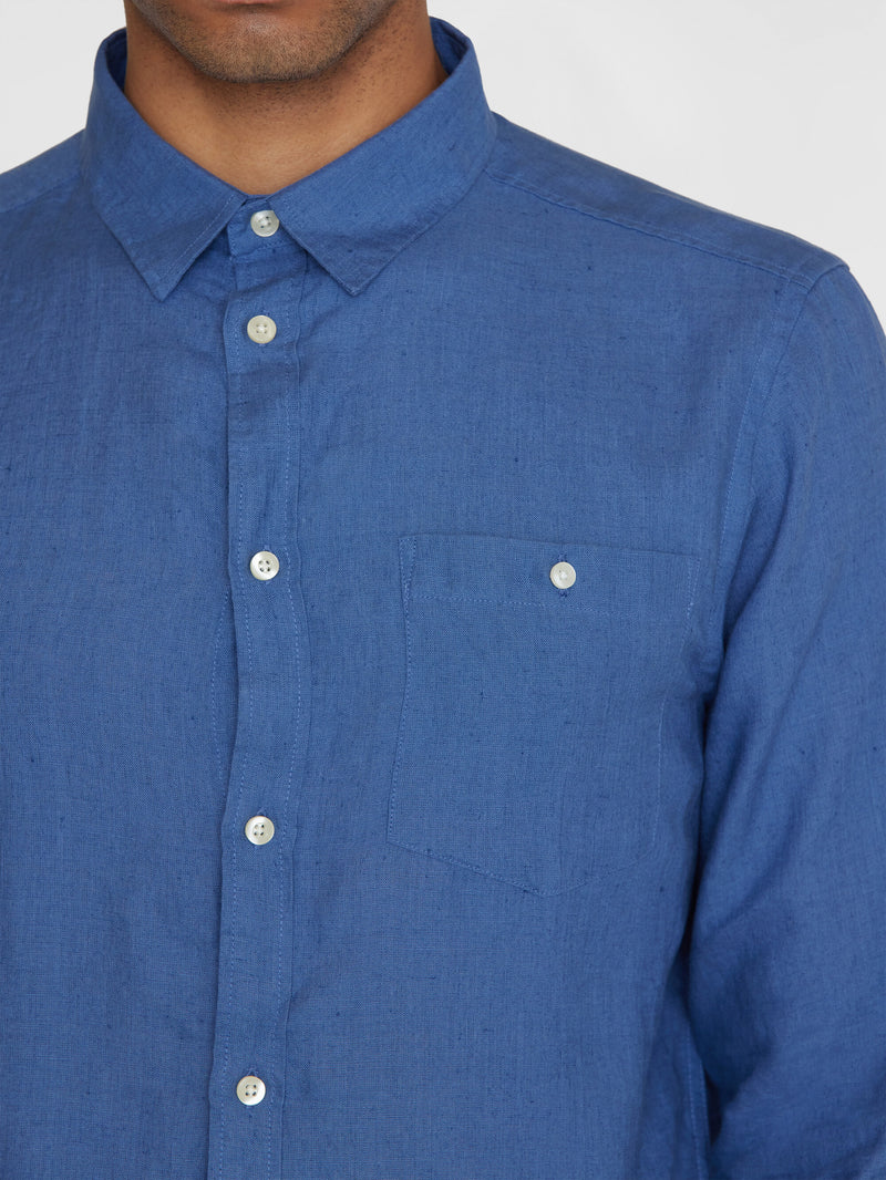 KnowledgeCotton Apparel - MEN Custom fit linen shirt Shirts 1432 Moonlight Blue