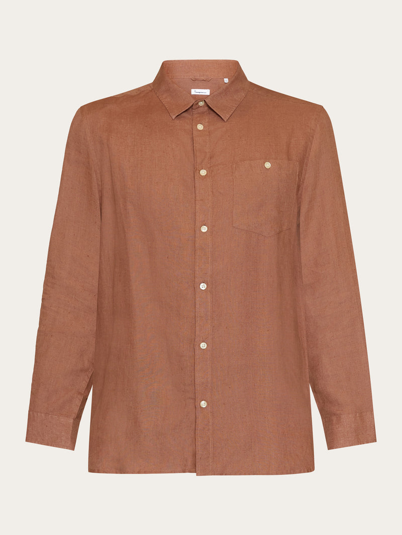 KnowledgeCotton Apparel - MEN Custom fit linen shirt Shirts 1437 Chocolate Malt