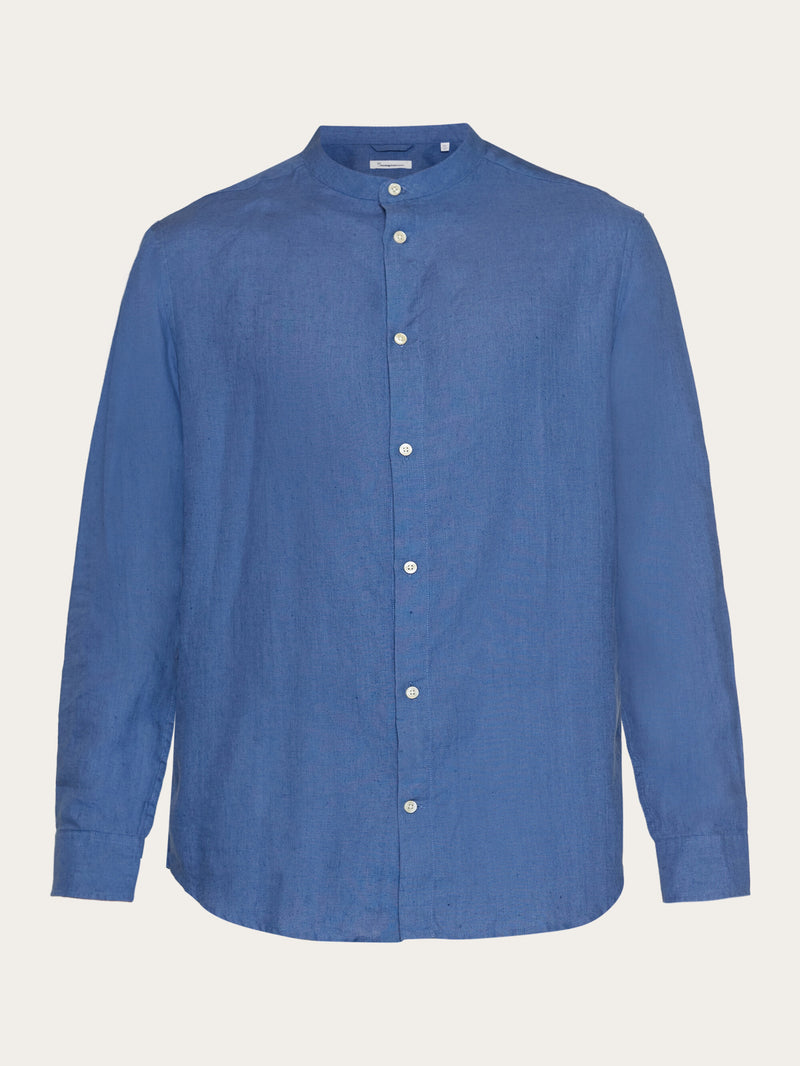 KnowledgeCotton Apparel - MEN Custom fit linen stand collar shirt Shirts 1432 Moonlight Blue