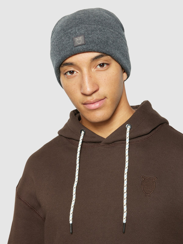 KnowledgeCotton Apparel - UNI Dubbellager ullbeanie Hats 1073 Dark Grey Melange