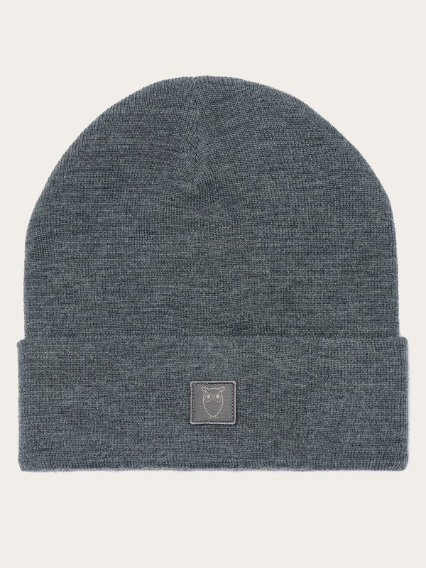 KnowledgeCotton Apparel - UNI Dubbellager ullbeanie Hats 1073 Dark Grey Melange