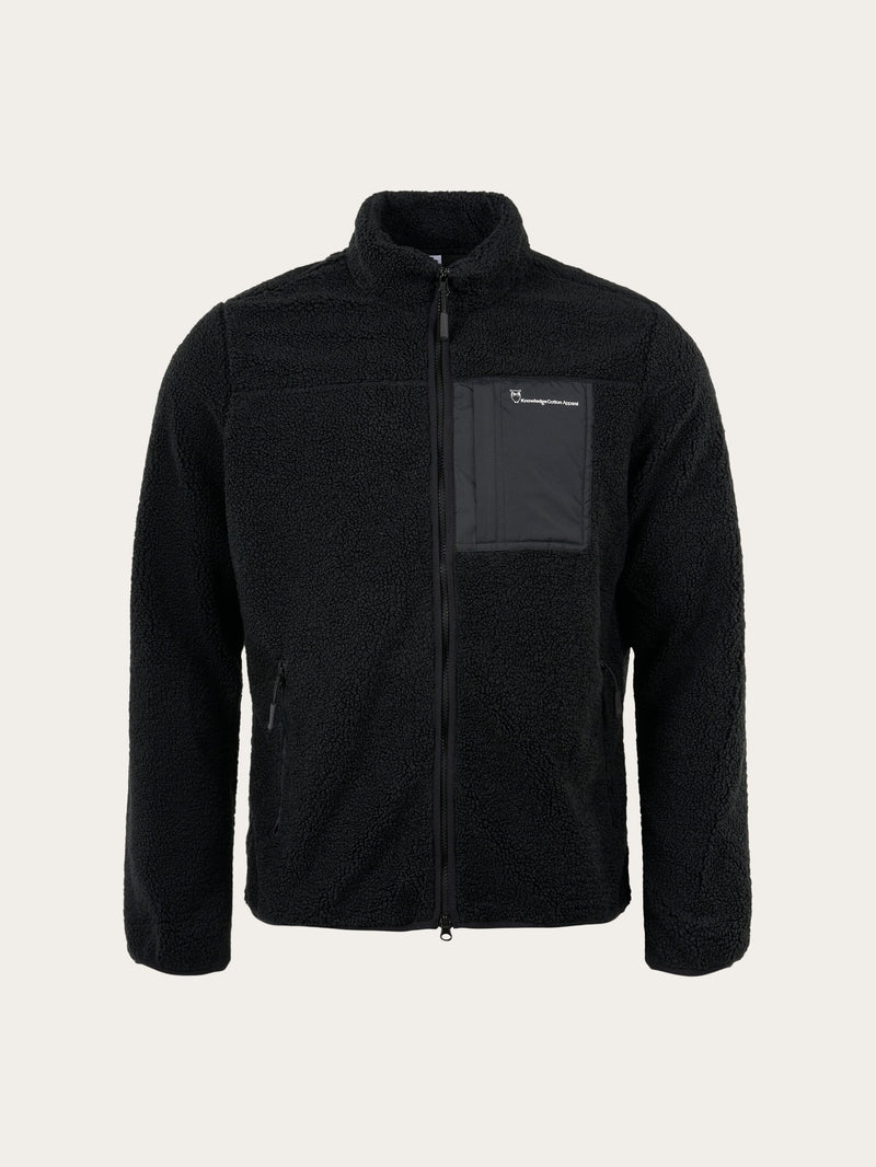 KnowledgeCotton Apparel - MEN ELM teddy fleece zip Fleeces 1300 Black Jet