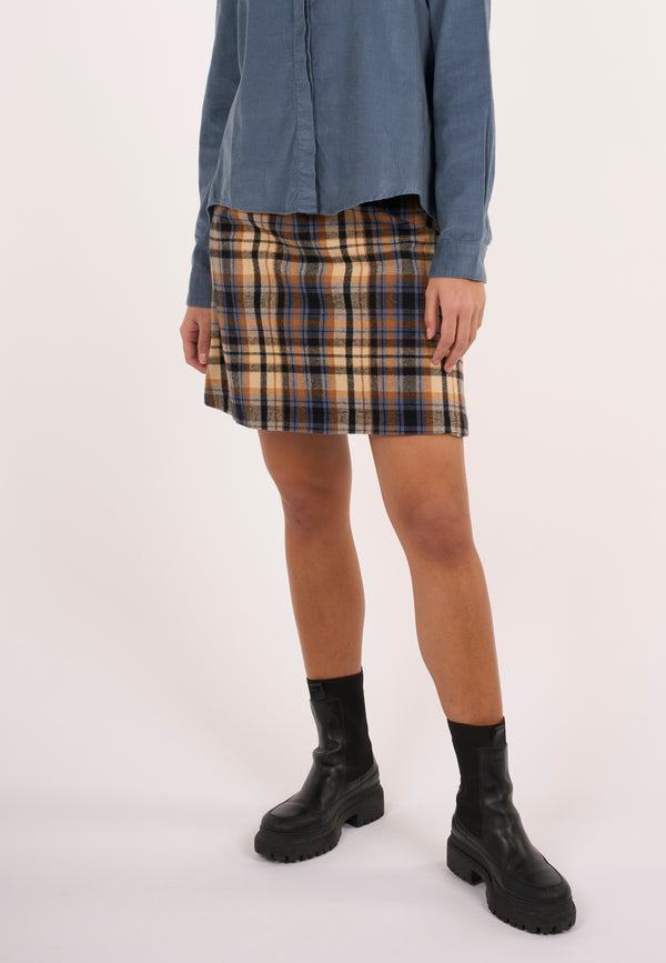 KnowledgeCotton Apparel - WMN Flannel check skirt Skirts 1366 Brown Sugar