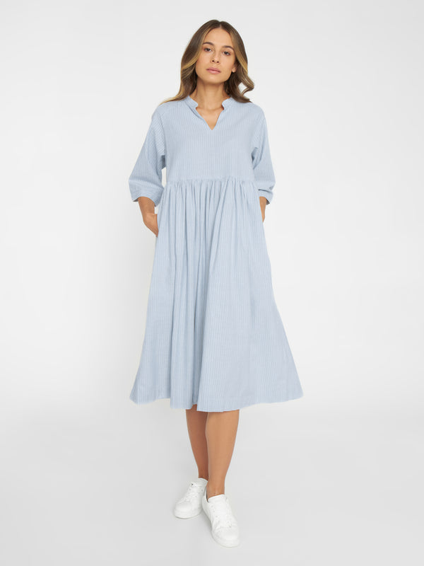 KnowledgeCotton Apparel - WMN Grandad collar SS shirt dress Dresses 8889 Stripe