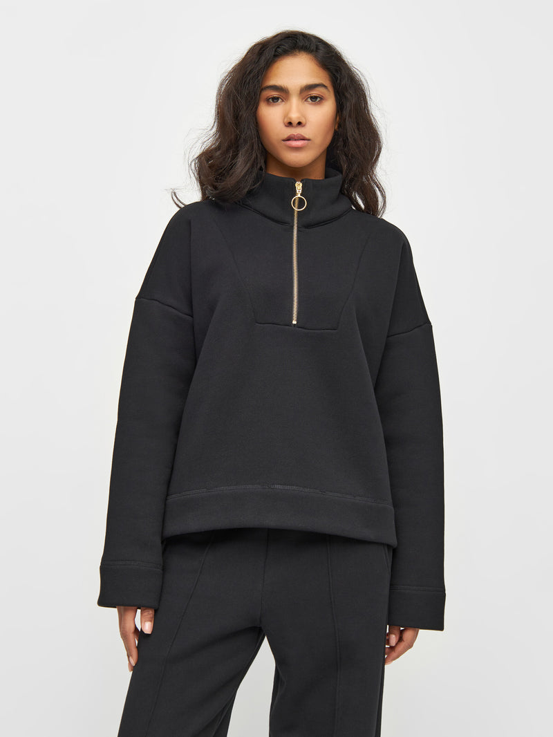 KnowledgeCotton Apparel - WMN Half zip heavy sweat Sweats 1300 Black Jet