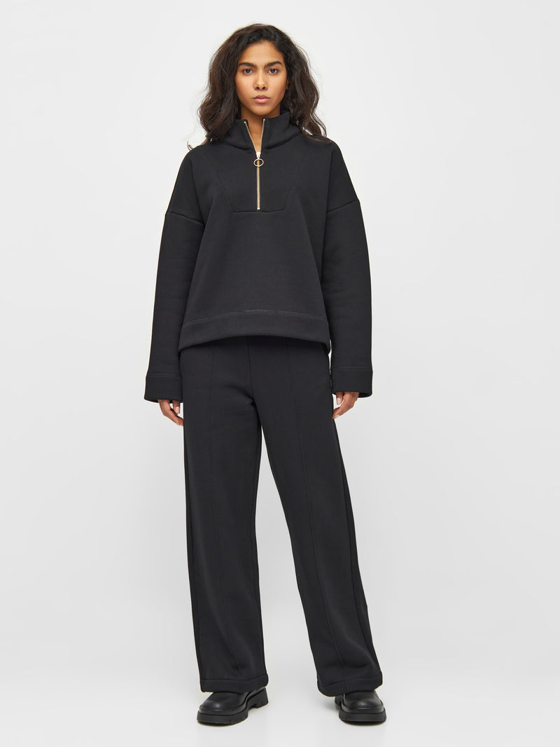 KnowledgeCotton Apparel - WMN Half zip heavy sweat Sweats 1300 Black Jet