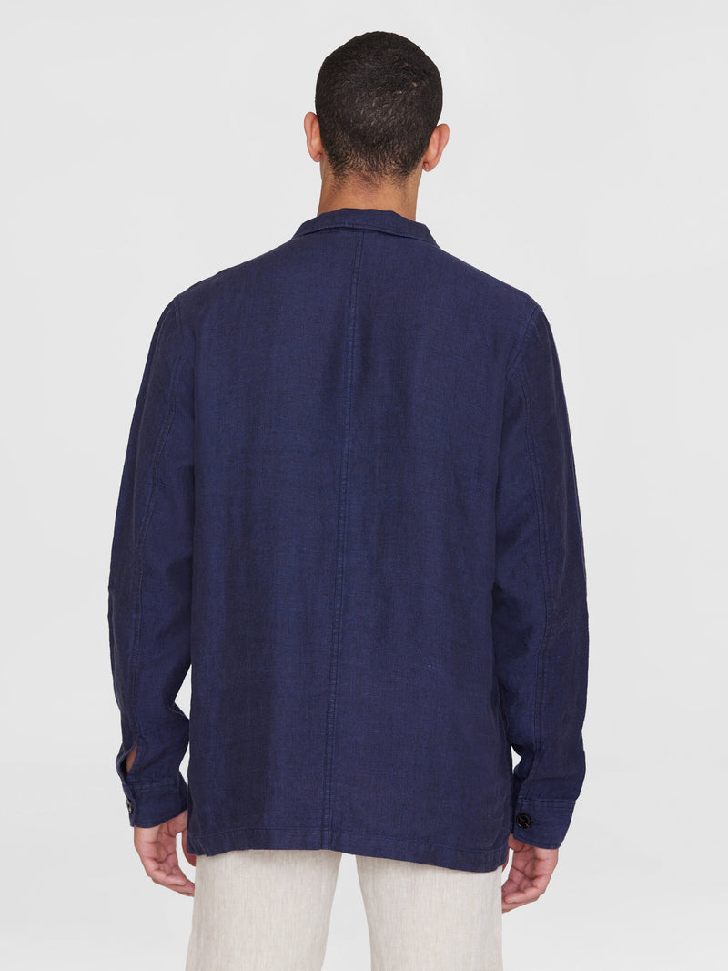 KnowledgeCotton Apparel - MEN Herringbone linen overshirt - GOTS/Vegan Overshirts 1001 Total Eclipse