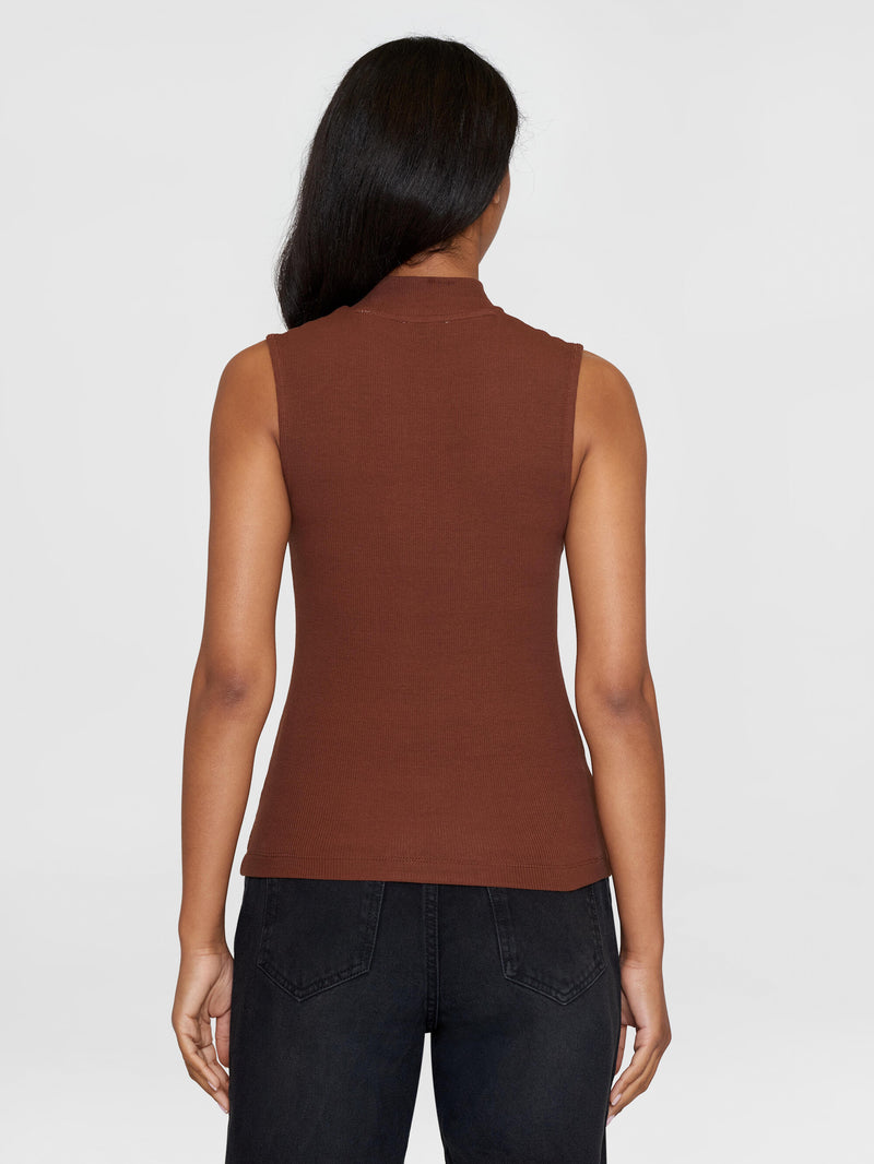 KnowledgeCotton Apparel - WMN High neck rib top T-shirts 1441 Tiramisu